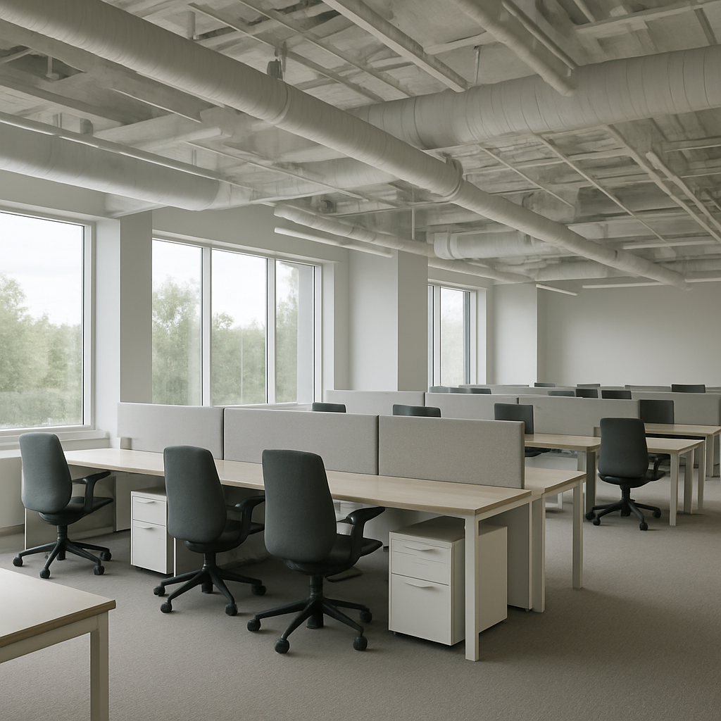 Bright modern commercial office interior with clean ventilation